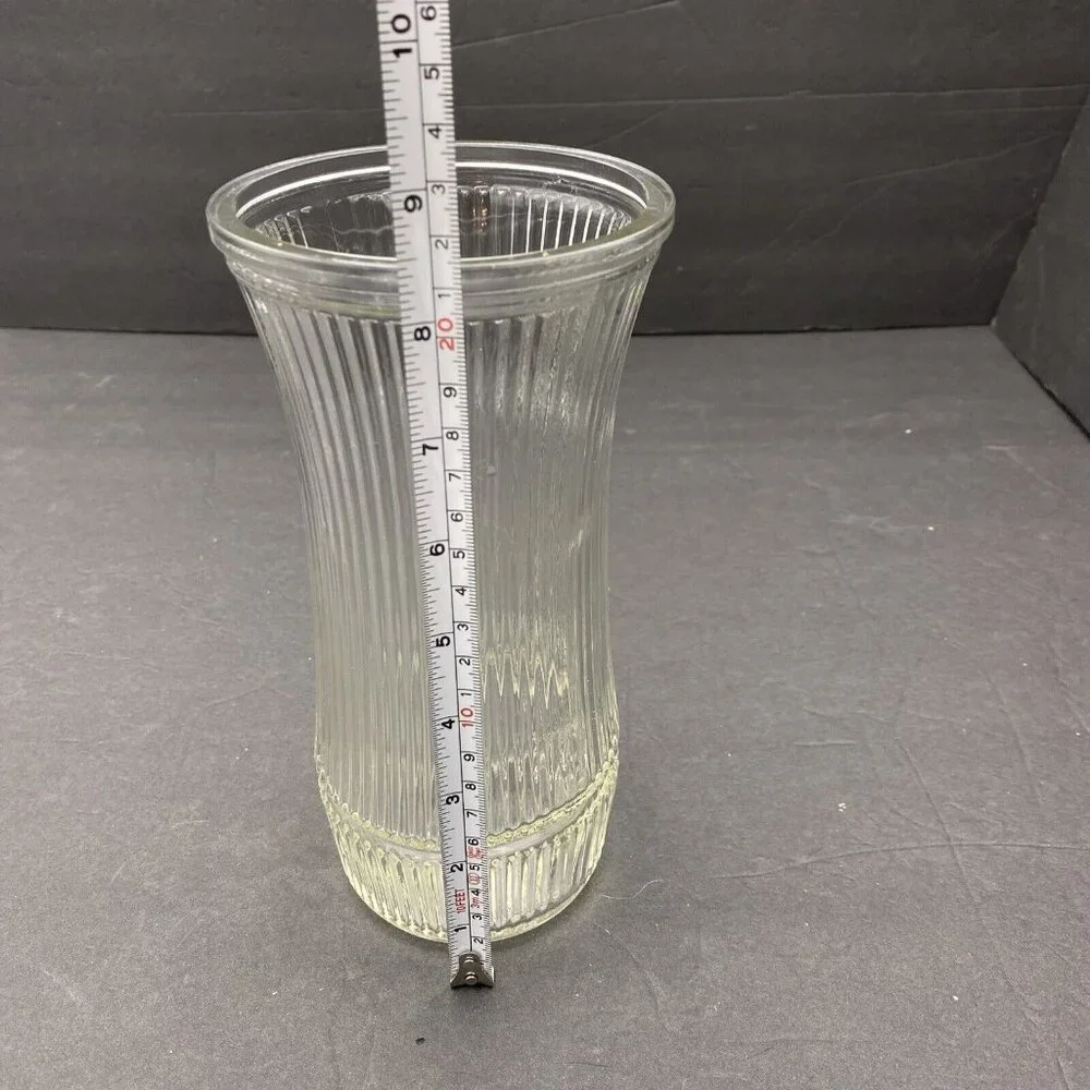 Vintage Hoosier Glass 4088-8‎ Ribbed Pressed Glass Vase Clear Flared Top MCM
